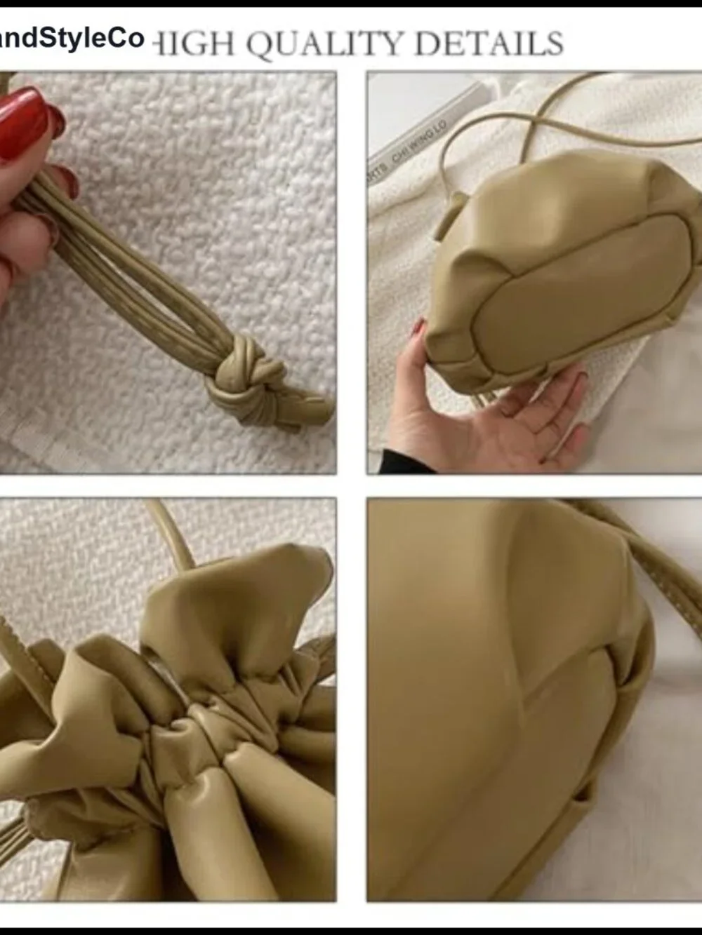 Small Faux Leather Drawstring Bucket Bag Crossbody Hobo Satchel Purse